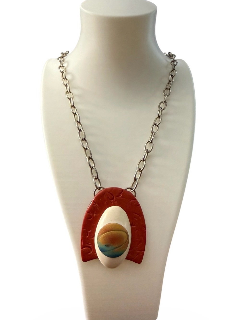 Limited Edition Artisan Polymer Clay Arch Pendant Necklace #593 Signed RS